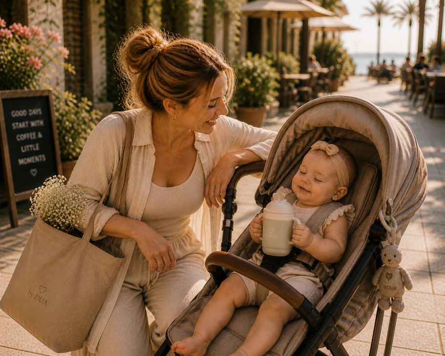 Lächelndes Baby, das mit einem plüschigen Hasen spielt. by DUA Babyartikel Lächelndes Baby, das mit einem plüschigen Hasen spielt. by DUA Babyartikel